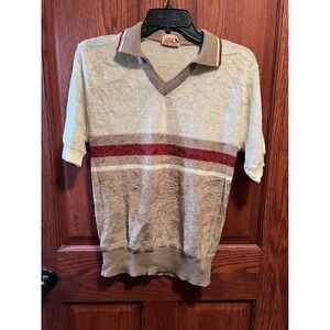 VTG 70's CS & Co By County Seat Mens Striped V Neck Knit Velour Polo Shirt Med